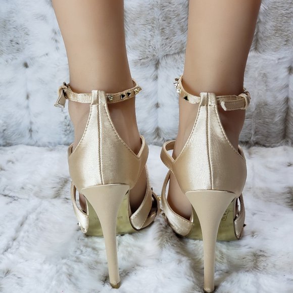 Red Cherry Gold Cross Strap 4.5" Stiletto High Heel Shoes Sizes Varies - Picture 6 of 9